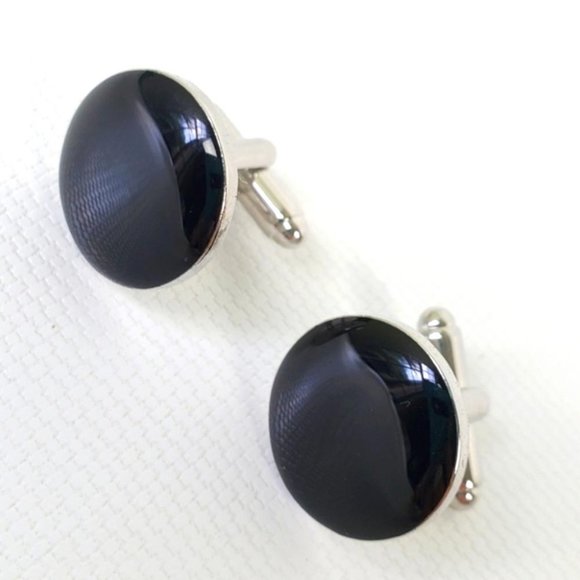 Round Stainless Steel Enamel Cuff Links - Picture 2 of 4
